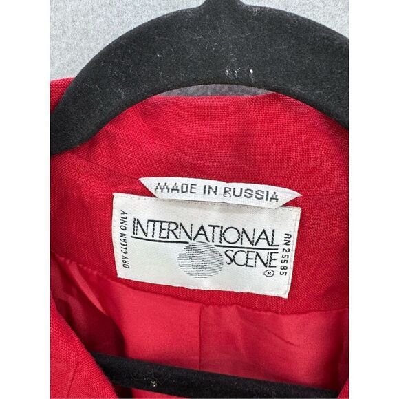Vintage International Scene Womens Red Linen Zip Front Blazer Jacket Size 12 - Picture 3 of 9